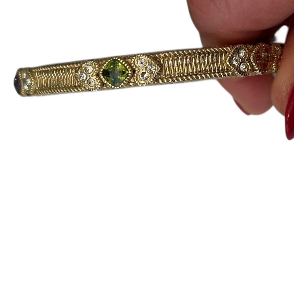 Artisan Gold tone baroque filigree hinged Bracelet Multicolor faux Gemstones